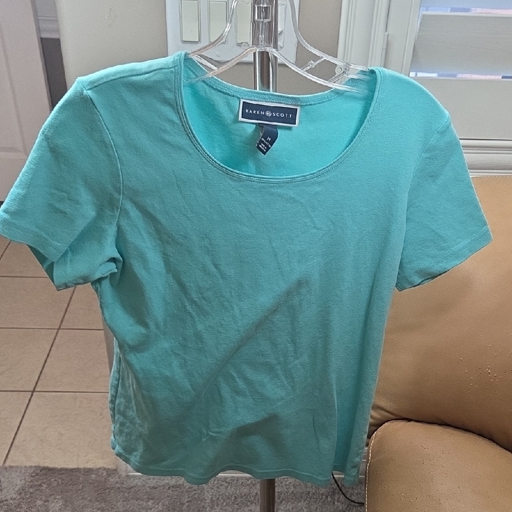Karen Scott Women's Aqua Short Sleeve Top